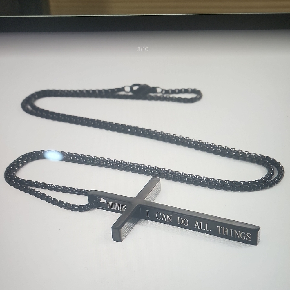 Black Cross Pendant Necklace Stqinless Steel